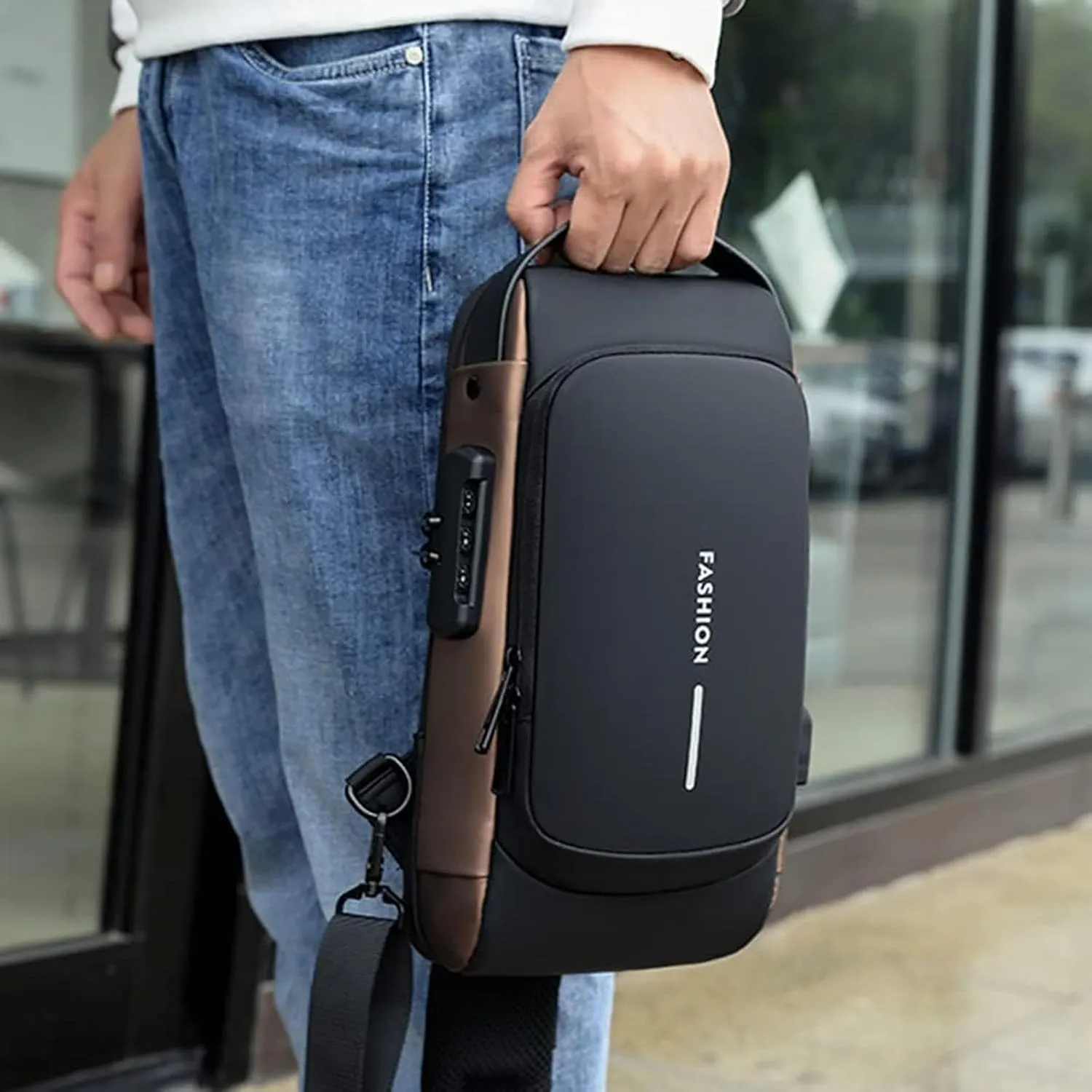 New Carbon Fiber Streamline Anti-Theft Sling Bag, Usb Charging Sport Sling, Waterproof Shoulder Backpack (Camouflage)