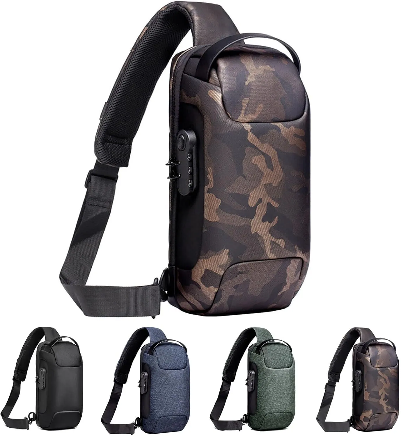 New Carbon Fiber Streamline Anti-Theft Sling Bag, Usb Charging Sport Sling, Waterproof Shoulder Backpack (Camouflage)