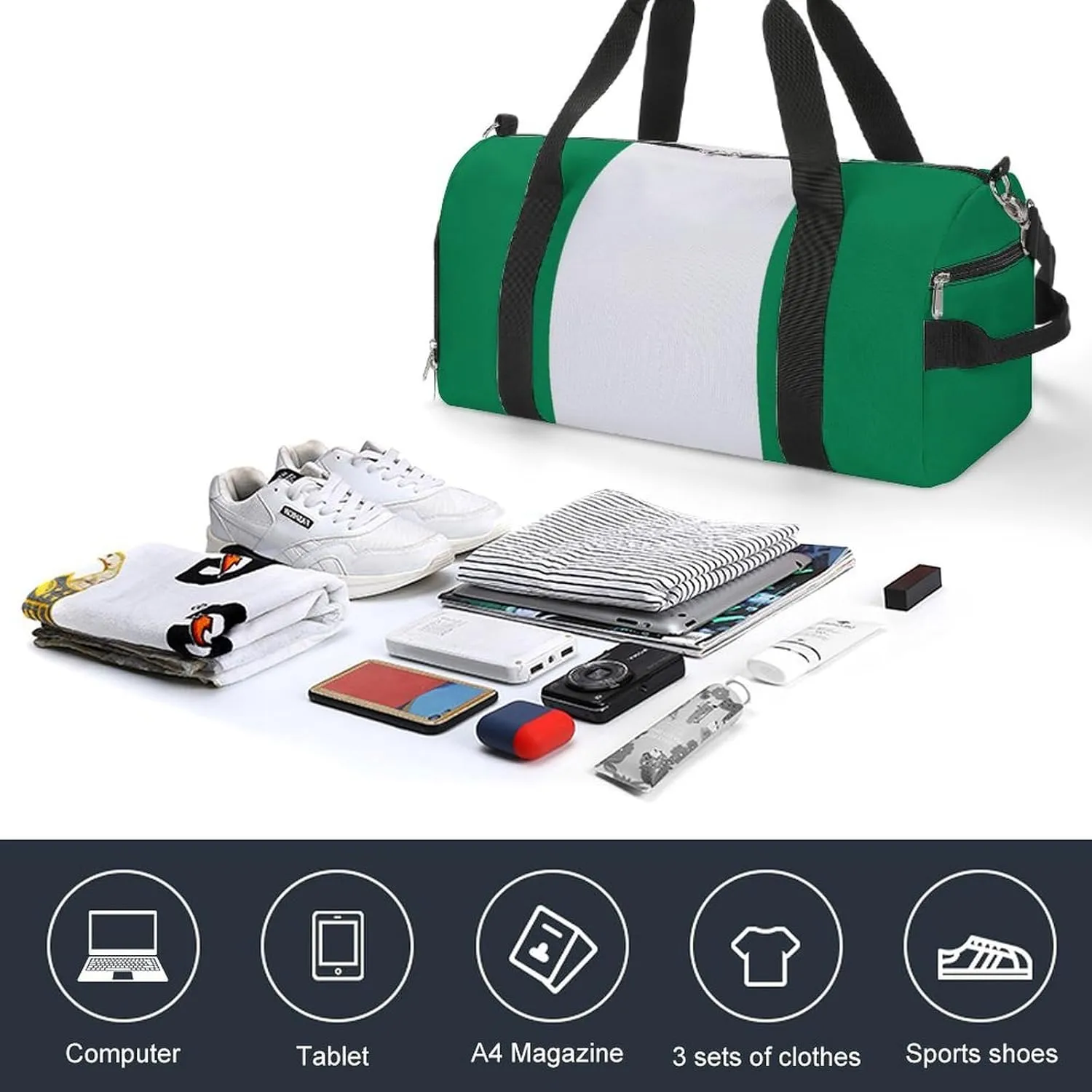Nigeria Flag Gym Bag for Boys Girls with Shoe Compartment Travel Overnight