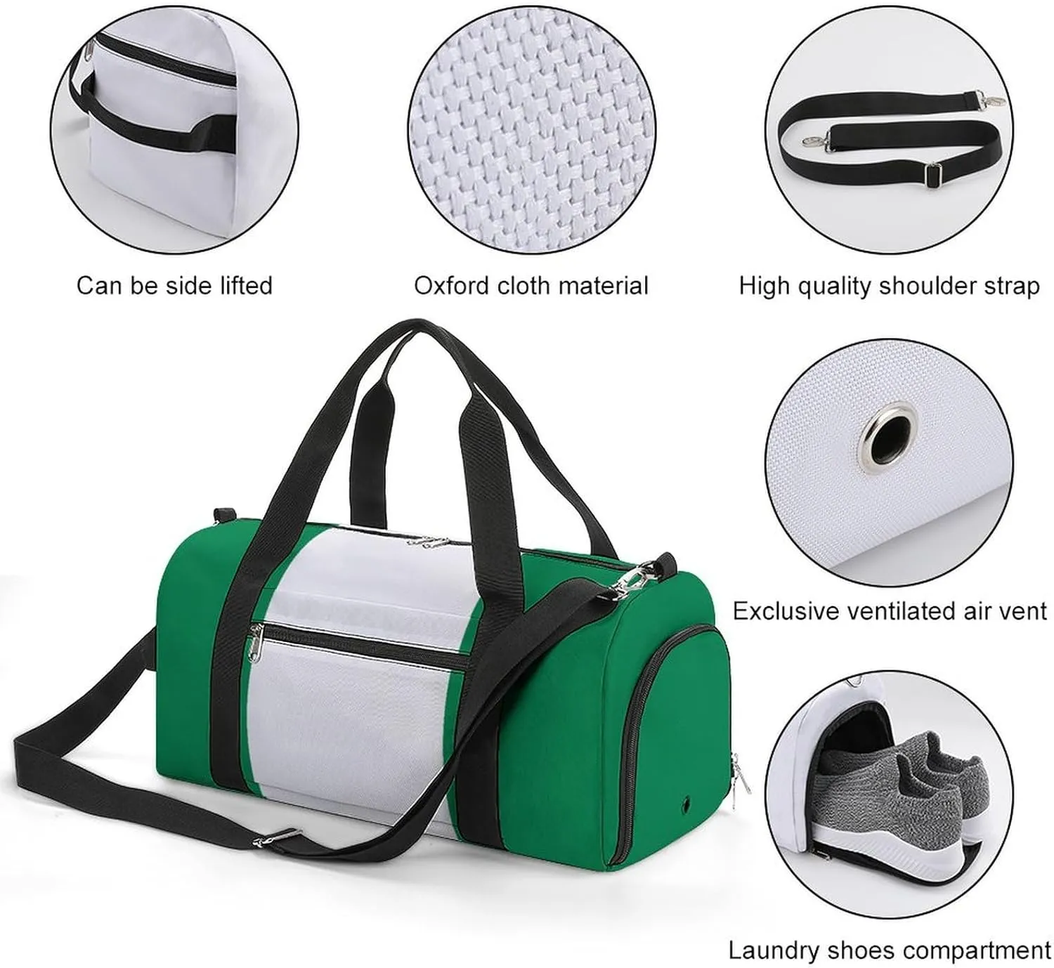Nigeria Flag Gym Bag for Boys Girls with Shoe Compartment Travel Overnight