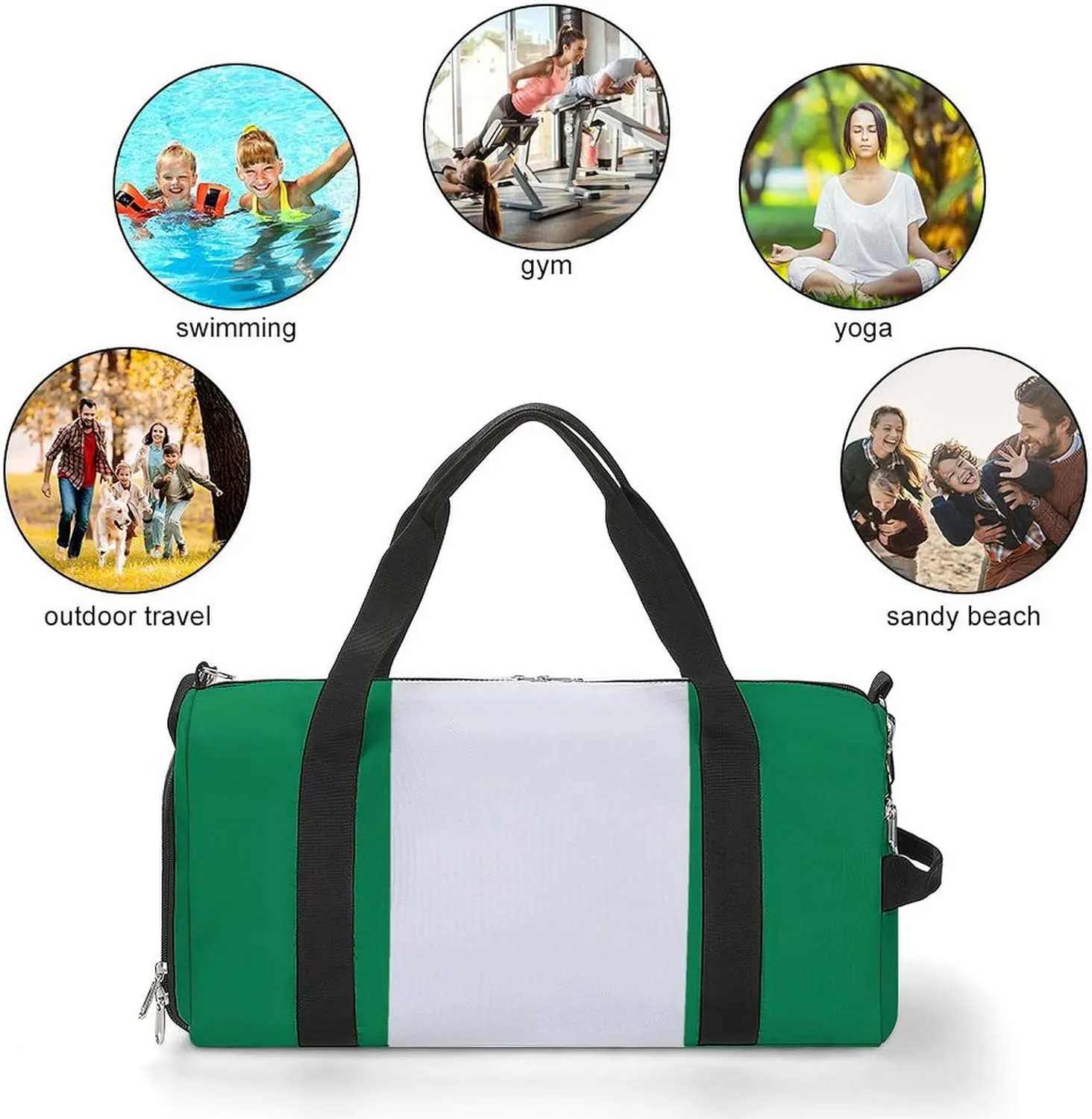 Nigeria Flag Gym Bag for Boys Girls with Shoe Compartment Travel Overnight