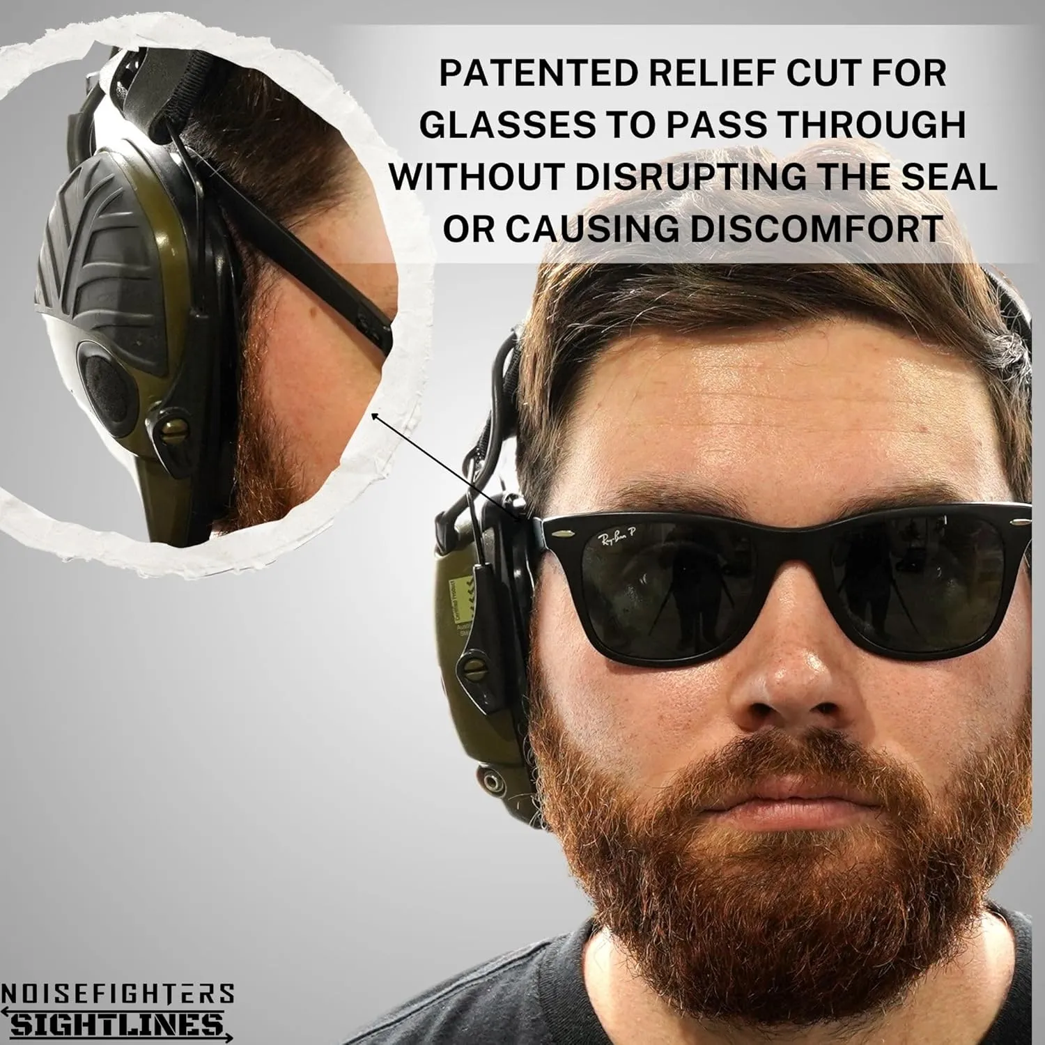 Noisefighters Sightlines | Made in The USA | Upgraded Gel Ear Pads with Relief Cut for Glasses to Pass Through | Compatible with Peltor™ ComTac and Similar headsets (AD106)