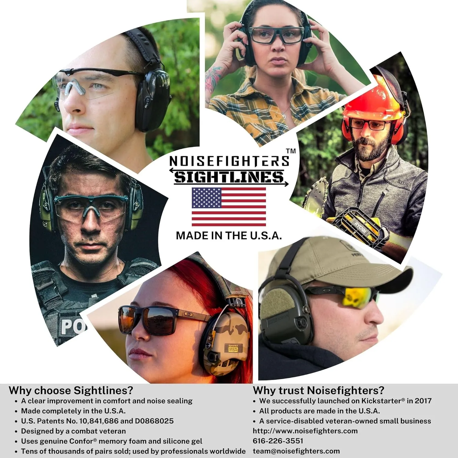 Noisefighters Sightlines | Made in The USA | Upgraded Gel Ear Pads with Relief Cut for Glasses to Pass Through | Compatible with Peltor™ ComTac and Similar headsets (AD106)
