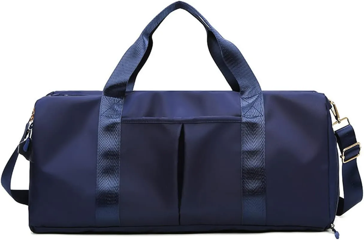 Nylon Travel Duffel Bag Sport Duffel Bag Weekend Shoulder Bag Women/Men Large Gym Tote Bag Overnight Bag Carry On Luggage Hospital Bag with Shoes Compartment and Wet Pocket Dark Blue