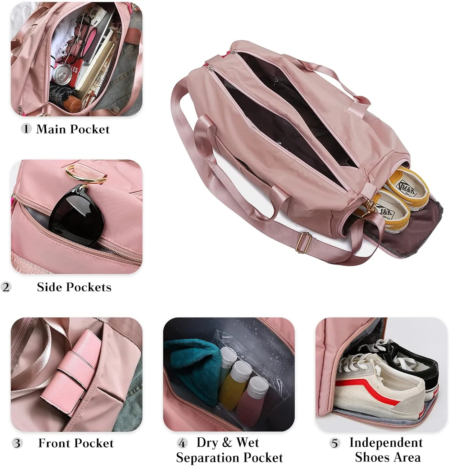Nylon Travel Duffel Bag Sport Duffel Bag Weekend Shoulder Bag Women/Men Large Gym Tote Bag Overnight Bag Carry On Luggage Hospital Bag with Shoes Compartment and Wet Pocket Dark Blue
