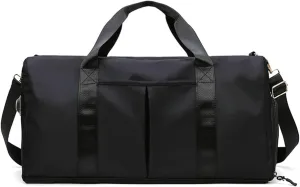 Nylon Travel Duffel Bag Sport Duffel Bag Weekend Shoulder Bag Women/Men Large Gym Tote Bag Ultra-Light Overnight Bag Carry On Luggage Hospital Bag with Shoes Compartment and Wet Pocket Black