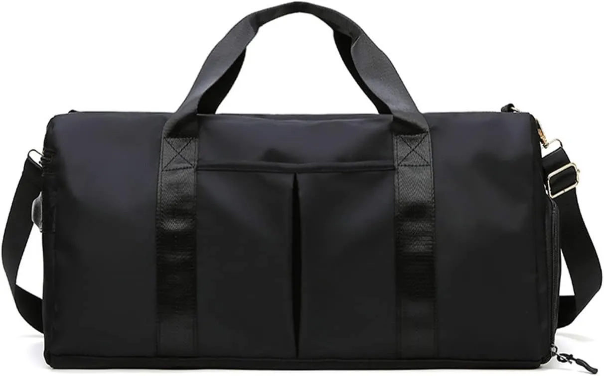 Nylon Travel Duffel Bag Sport Duffel Bag Weekend Shoulder Bag Women/Men Large Gym Tote Bag Ultra-Light Overnight Bag Carry On Luggage Hospital Bag with Shoes Compartment and Wet Pocket Black