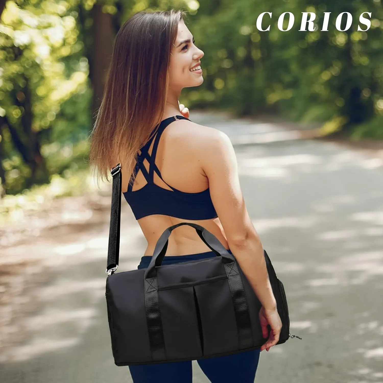 Nylon Travel Duffel Bag Sport Duffel Bag Weekend Shoulder Bag Women/Men Large Gym Tote Bag Ultra-Light Overnight Bag Carry On Luggage Hospital Bag with Shoes Compartment and Wet Pocket Black