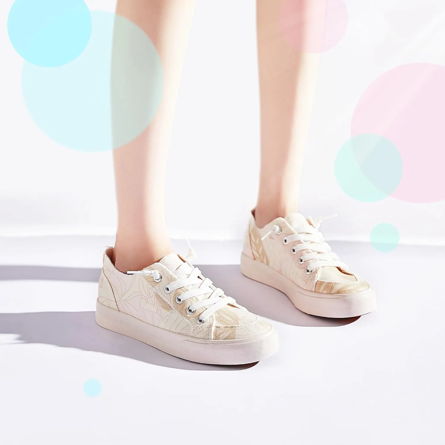 Obtaom Women's Play Fashion Sneaker White Color Washed and Leopard Canvas Slip on Shoes