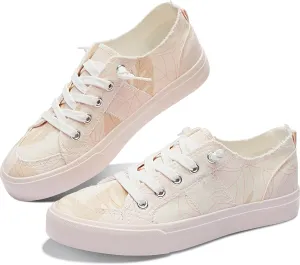 Obtaom Women's Play Fashion Sneaker White Color Washed and Leopard Canvas Slip on Shoes