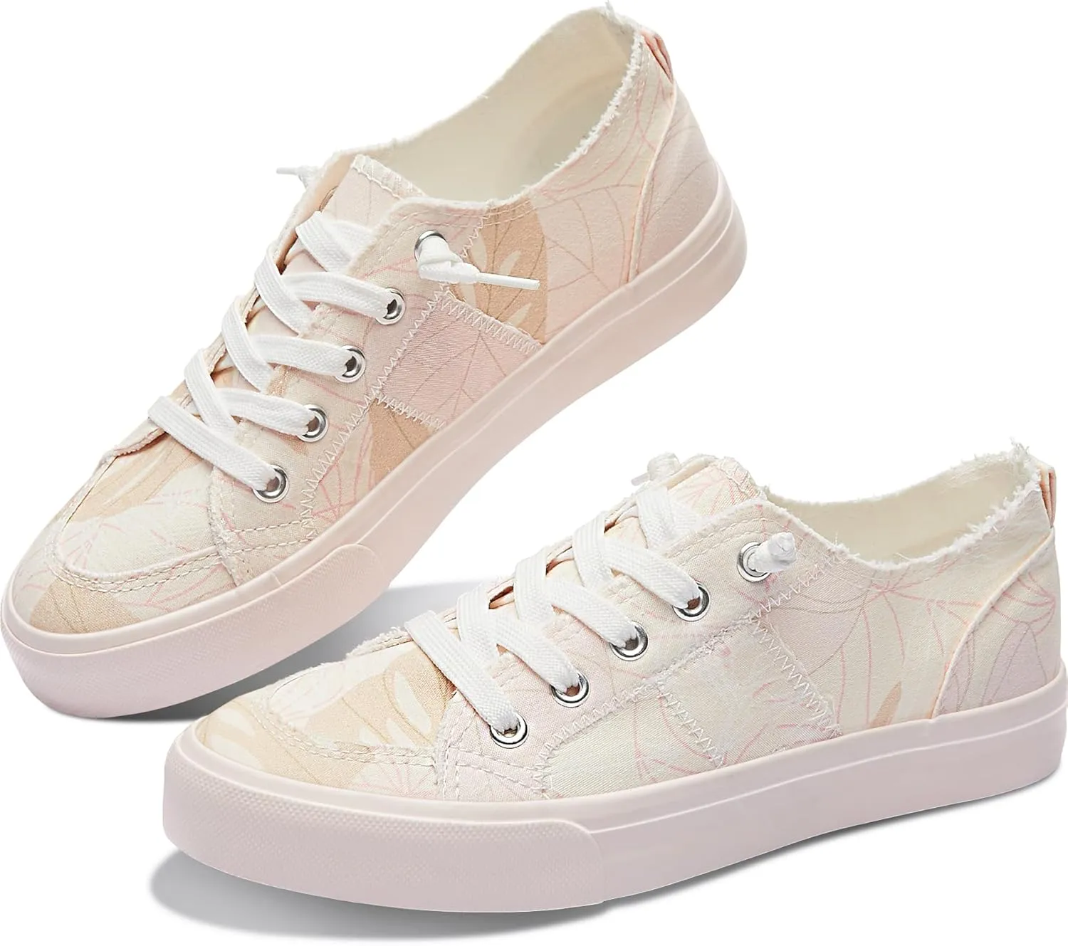 Obtaom Women's Play Fashion Sneaker White Color Washed and Leopard Canvas Slip on Shoes