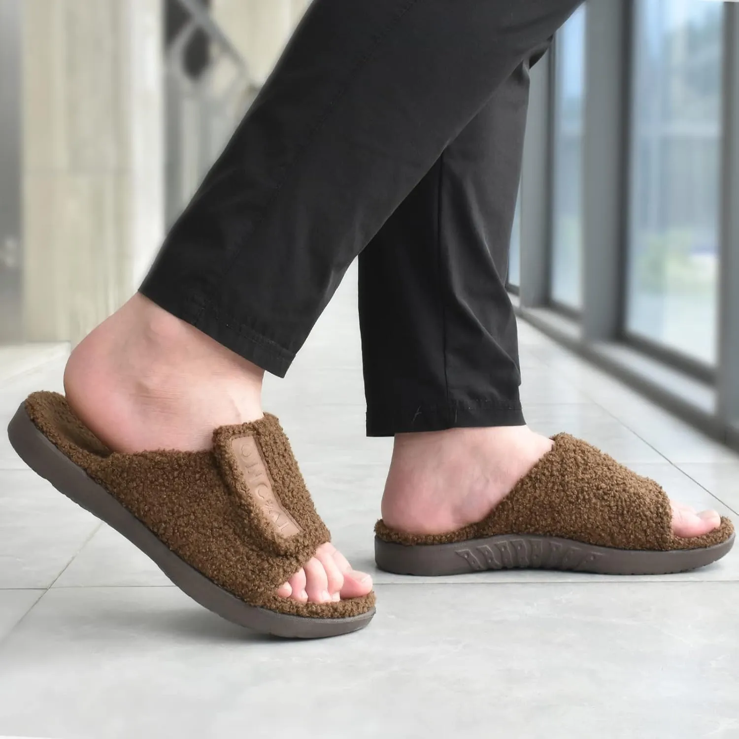 ONCAI Mens House Slippers with Arch Support，Fur Slides with Orthopedic for Plantar Fasciitis Wide Footbed and Adjustable Straps Size 7.5-15