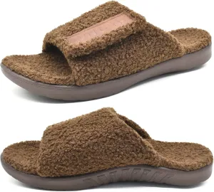 ONCAI Mens House Slippers with Arch Support，Fur Slides with Orthopedic for Plantar Fasciitis Wide Footbed and Adjustable Straps Size 7.5-15