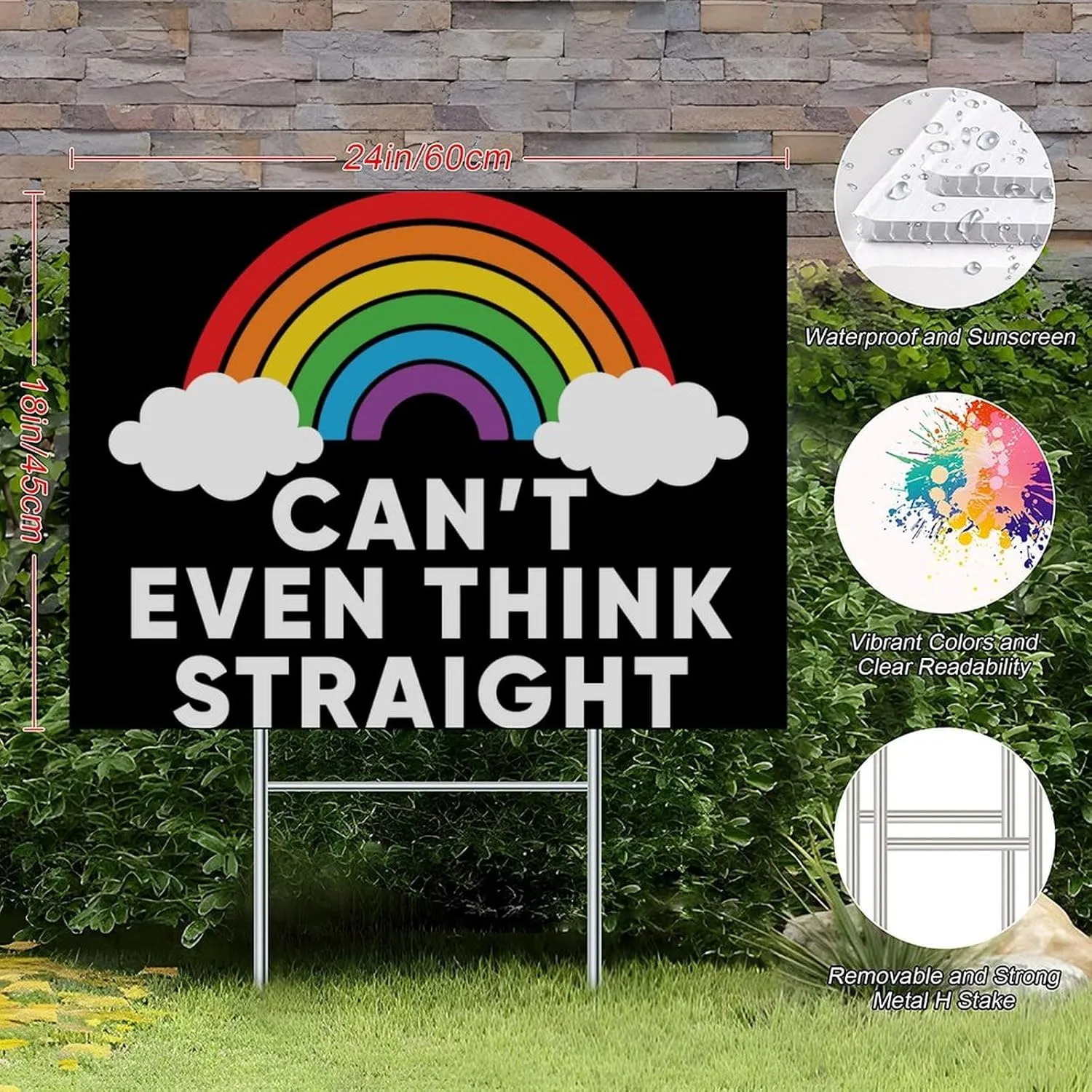 Outdoor Signs for Yard with Metal Stake Can't Even Think Straight 18x24 Inch Fade Resistant Ink LGBT Plastic Yard Lawn Sign Decor for Doorway Patio Farmhouse Personalized Gifts