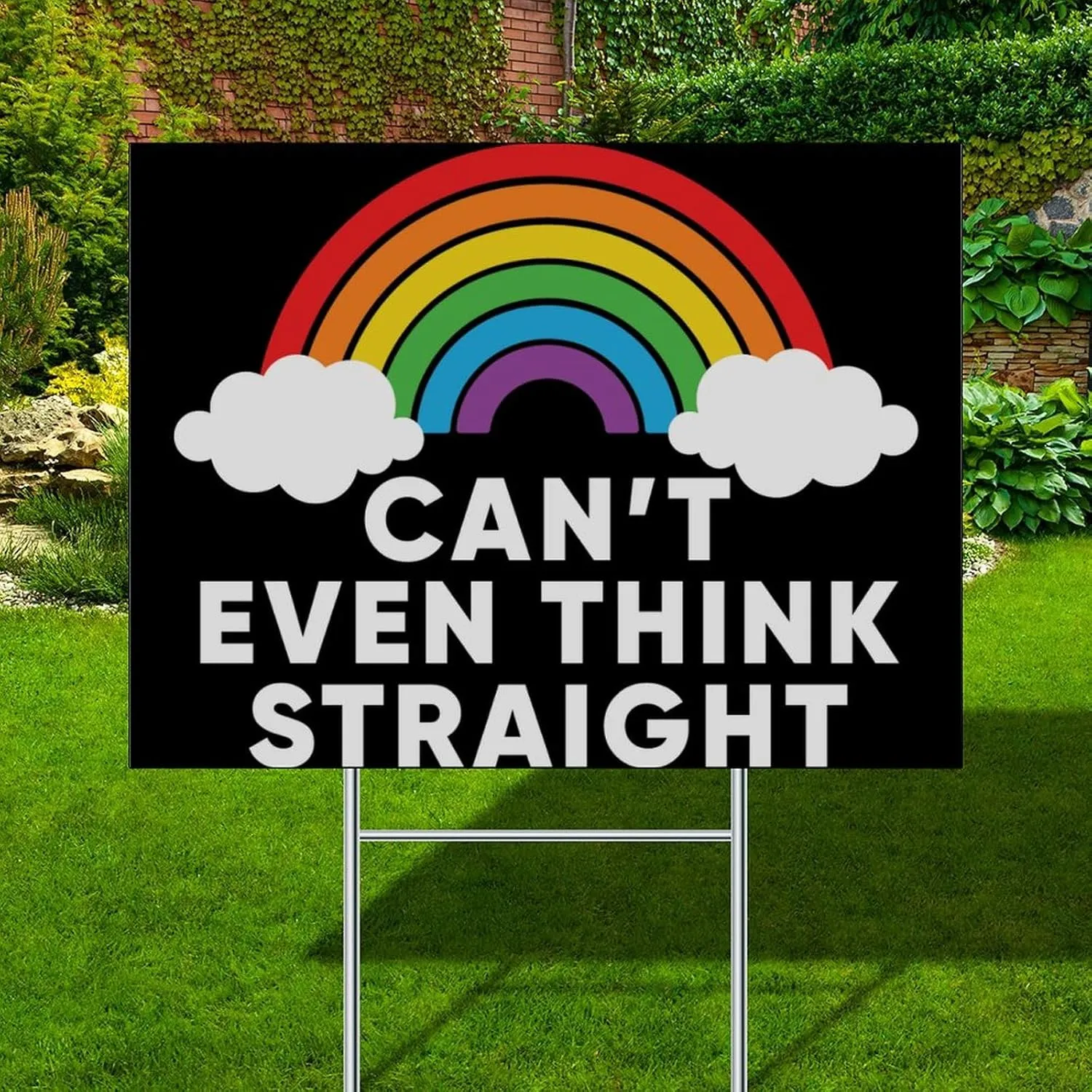Outdoor Signs for Yard with Metal Stake Can't Even Think Straight 18x24 Inch Fade Resistant Ink LGBT Plastic Yard Lawn Sign Decor for Doorway Patio Farmhouse Personalized Gifts
