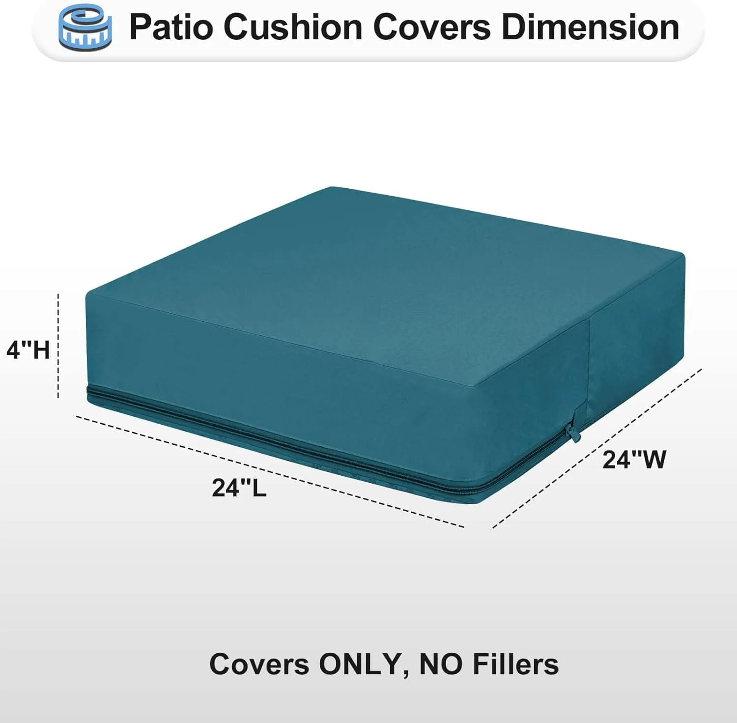 OutdoorLines Patio Seat Cushion Cover Replacement, Waterproof & Anti-Slip for Outdoor Furniture, Set of 2, 24 "x24 x4, Teal, Cover Only
