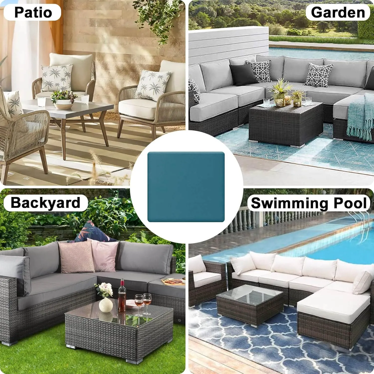 OutdoorLines Patio Seat Cushion Cover Replacement, Waterproof & Anti-Slip for Outdoor Furniture, Set of 2, 24 "x24 x4, Teal, Cover Only