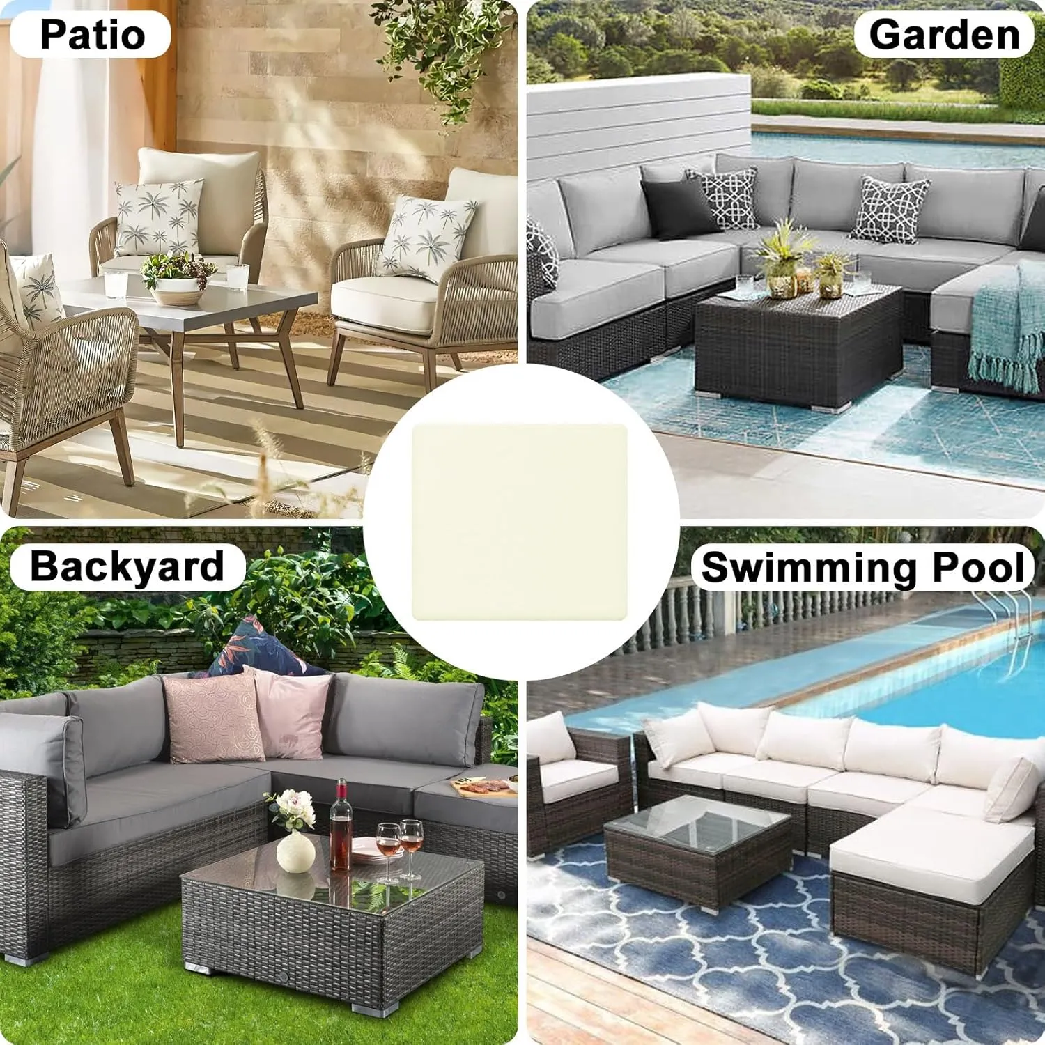 OutdoorLines Patio Seat Cushion Cover Replacement, Waterproof Cushion Cover for Outdoor Furniture, Anti-Slip Patio Chair Cushion Cover for Garden and Backyard (Set of 2, 20"x18"x4", Cream, Cover Only)