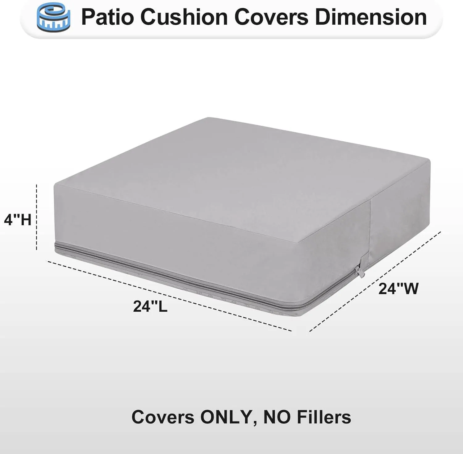 OutdoorLines Patio Seat Cushion Covers Replacement, Waterproof Cushion Cover for Outdoor Furniture, Anti-Slip Patio Chair Cushion Cover for Garden and Backyard (Set of 2, 24"x24"x4", Gray, Cover Only)