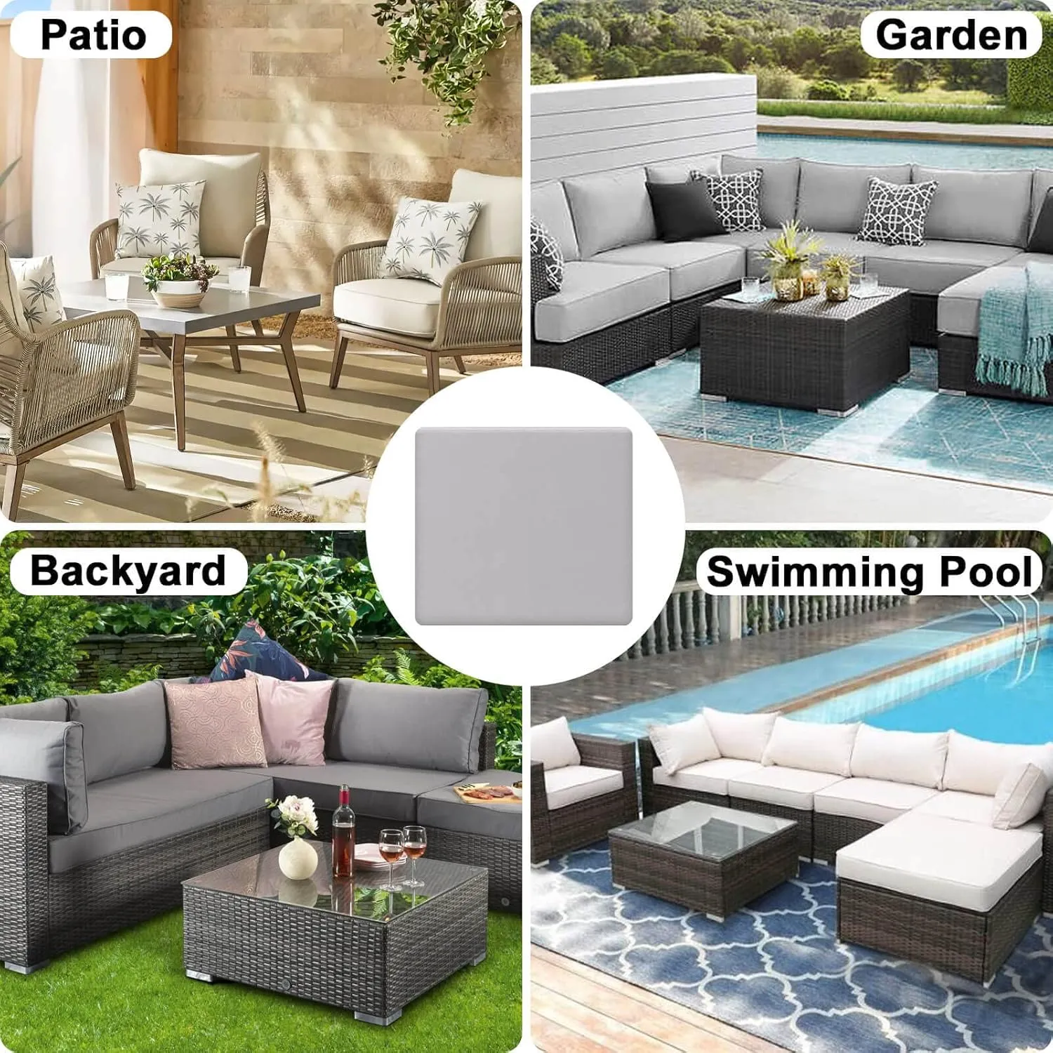 OutdoorLines Patio Seat Cushion Covers Replacement, Waterproof Cushion Cover for Outdoor Furniture, Anti-Slip Patio Chair Cushion Cover for Garden and Backyard (Set of 2, 24"x24"x4", Gray, Cover Only)
