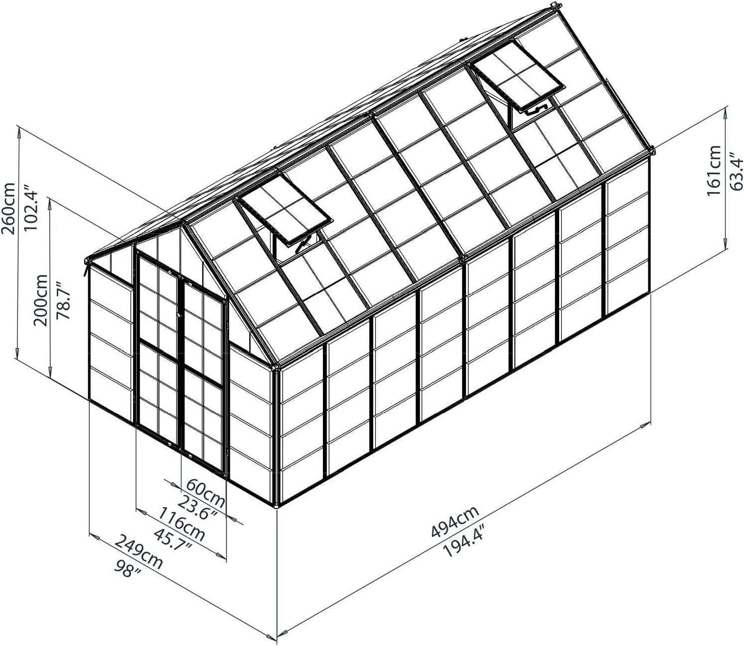 Palram - Canopia Snap & Grow 8 Ft. x 12 Ft. Greenhouse Kit Hobby DIY Walk In Green House Heavy Duty Polycarbonate, Aluminium Frame, with Lockable Door and Vent for Outdoors, Garden, Backyard In Silver