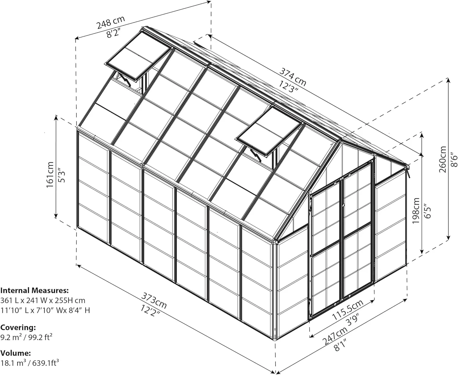 Palram - Canopia Snap & Grow 8 Ft. x 12 Ft. Greenhouse Kit Hobby DIY Walk In Green House Heavy Duty Polycarbonate, Aluminium Frame, with Lockable Door and Vent for Outdoors, Garden, Backyard In Silver