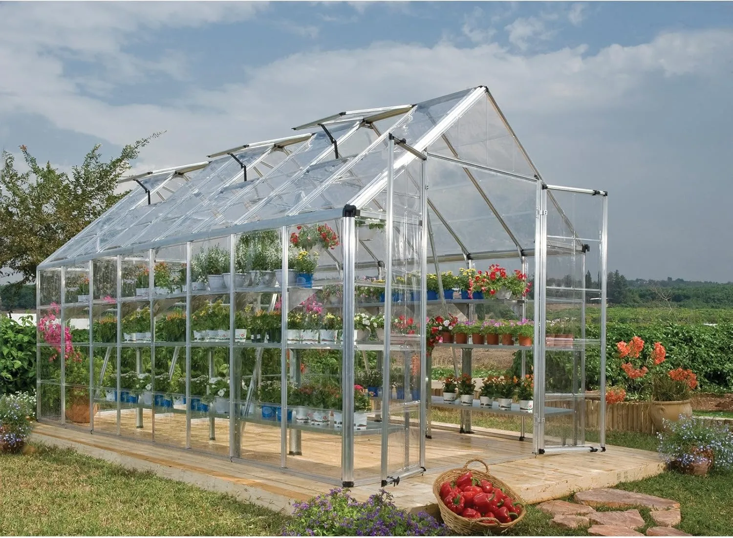 Palram - Canopia Snap & Grow 8 Ft. x 12 Ft. Greenhouse Kit Hobby DIY Walk In Green House Heavy Duty Polycarbonate, Aluminium Frame, with Lockable Door and Vent for Outdoors, Garden, Backyard In Silver