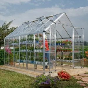 Palram - Canopia Snap & Grow 8 Ft. x 12 Ft. Greenhouse Kit Hobby DIY Walk In Green House Heavy Duty Polycarbonate, Aluminium Frame, with Lockable Door and Vent for Outdoors, Garden, Backyard In Silver