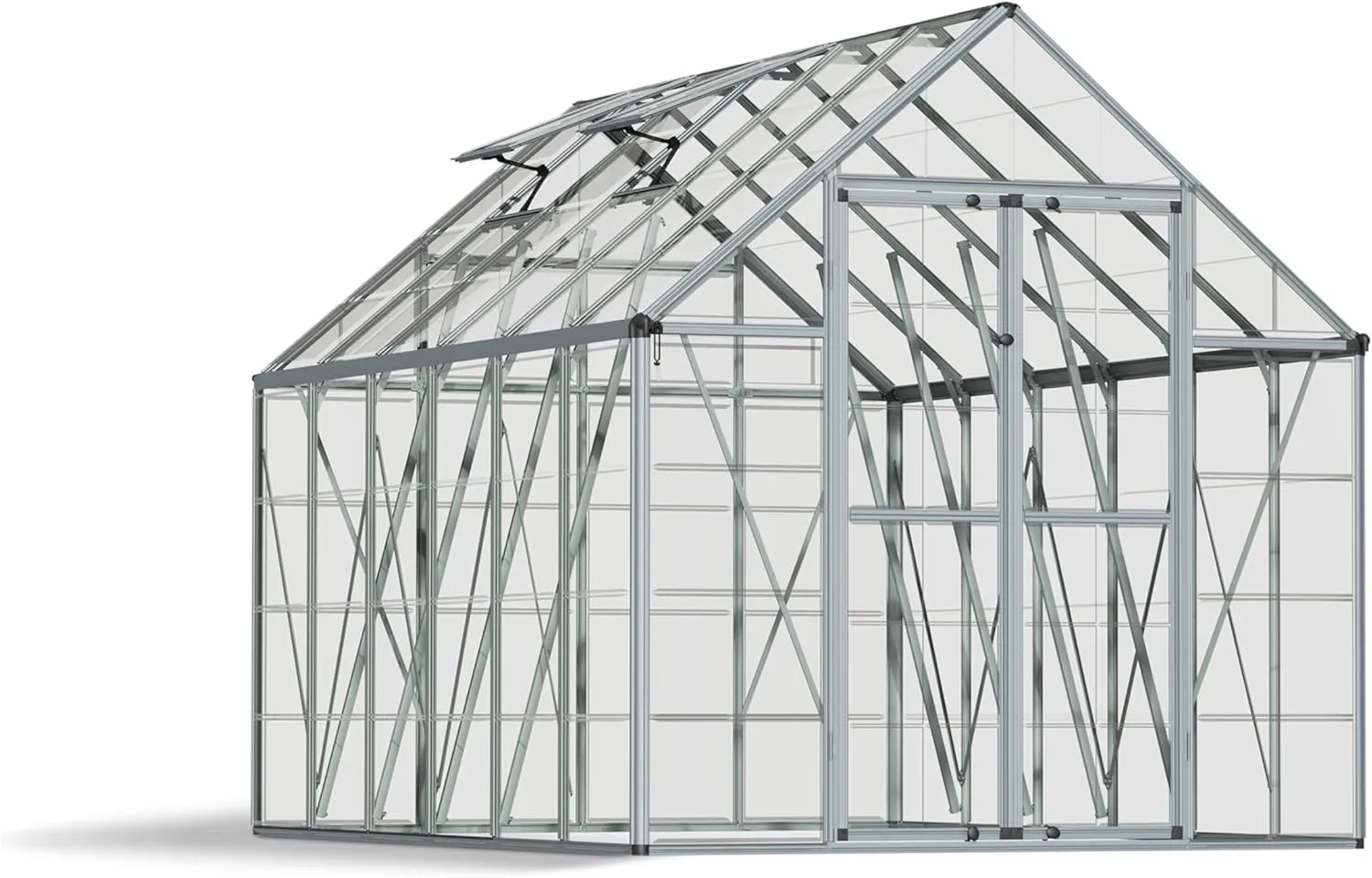 Palram - Canopia Snap & Grow 8 Ft. x 12 Ft. Greenhouse Kit Hobby DIY Walk In Green House Heavy Duty Polycarbonate, Aluminium Frame, with Lockable Door and Vent for Outdoors, Garden, Backyard In Silver
