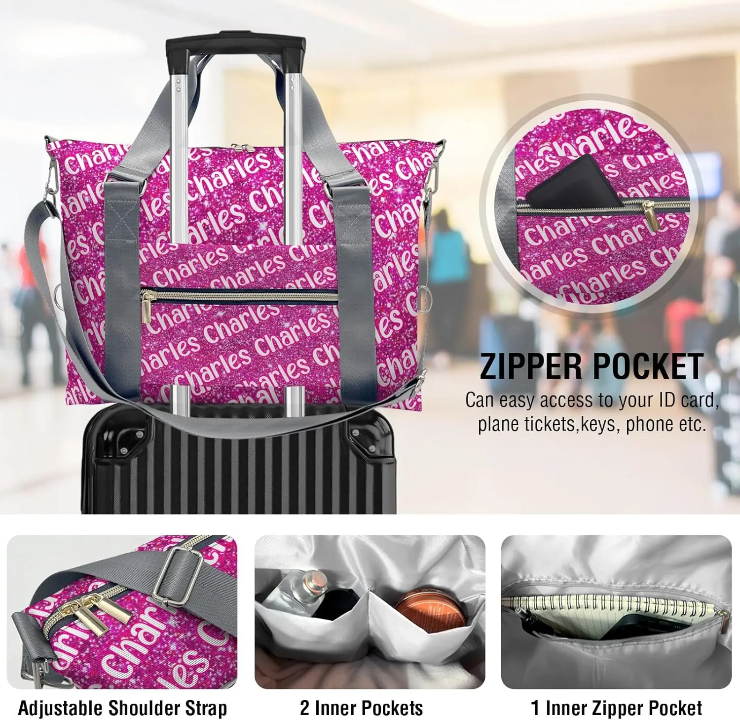 Personalized Initial Travel Duffel Bag,Birthday Gift Bag,Custom Sports Bag, Personalized Weekender Bag,Monogram Overnight Bag Gift,Overnight Weekender Bags Rosered