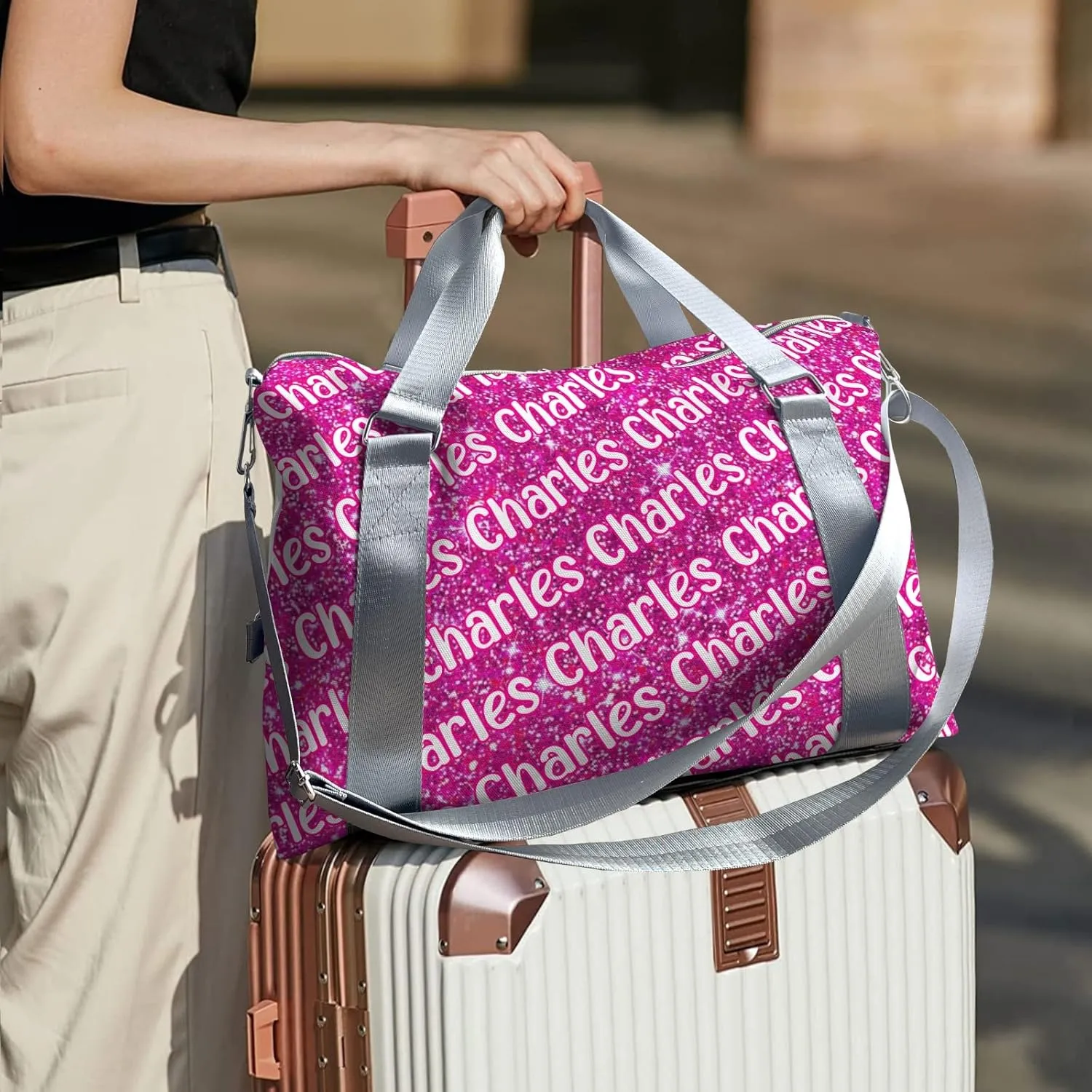 Personalized Initial Travel Duffel Bag,Birthday Gift Bag,Custom Sports Bag, Personalized Weekender Bag,Monogram Overnight Bag Gift,Overnight Weekender Bags Rosered