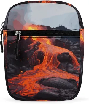 Personalized Small Crossbody Bag Water Resistant Messenger Bags Mini Red Hot Lava from Printing SlingBag For Men Women
