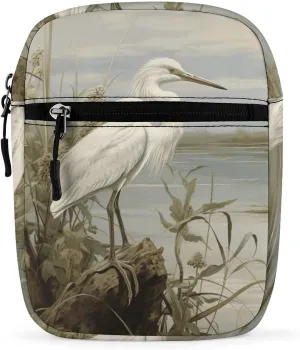 Personalized Small Crossbody Bag Water Resistant Messenger Bags Mini Swamp Egret Printing SlingBag For Men Women