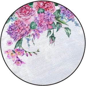 Pink White Non-Slip Round Office Chair Mat for Hardwood Floors, Summer Flora Watercolor Garden Rolling Chair Protector, Romantic Diameter 51 in