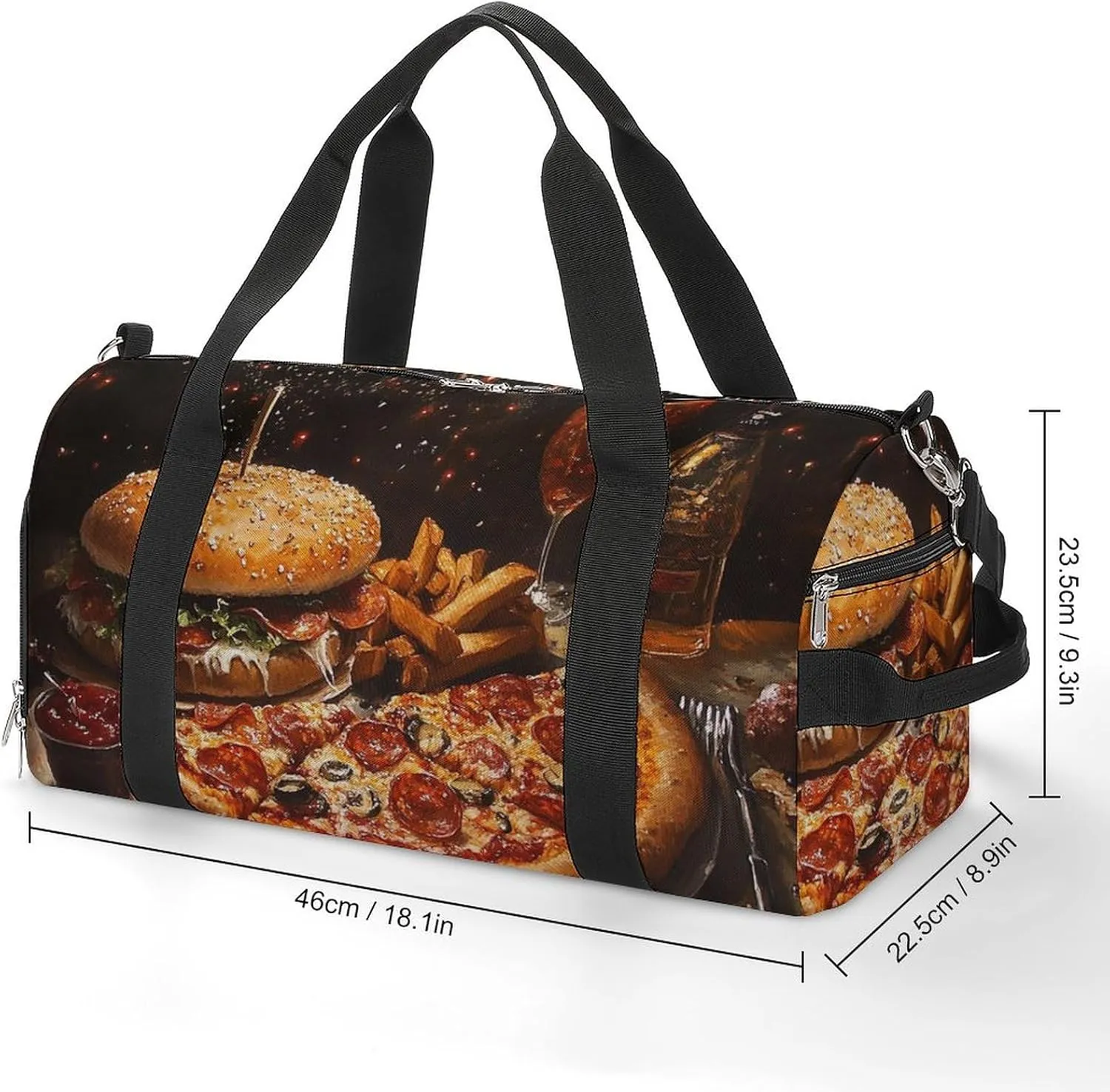 Pizza And Hamburg Fitness Large Gym Bag for Unisex with Shoe Compartment & Wet Pocket