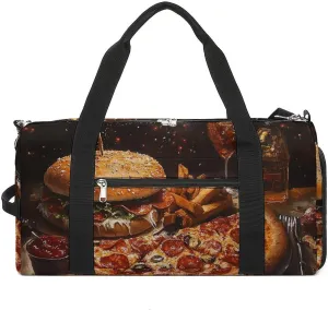 Pizza And Hamburg Fitness Large Gym Bag for Unisex with Shoe Compartment & Wet Pocket