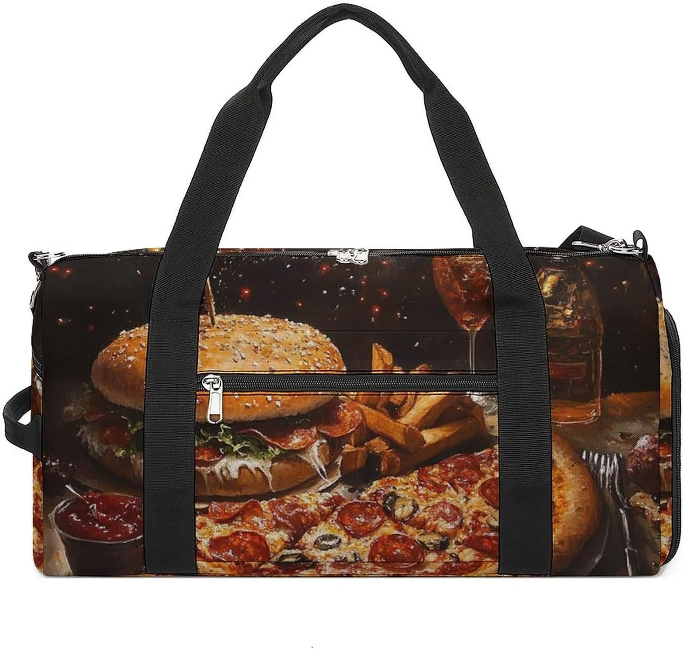 Pizza And Hamburg Fitness Large Gym Bag for Unisex with Shoe Compartment & Wet Pocket
