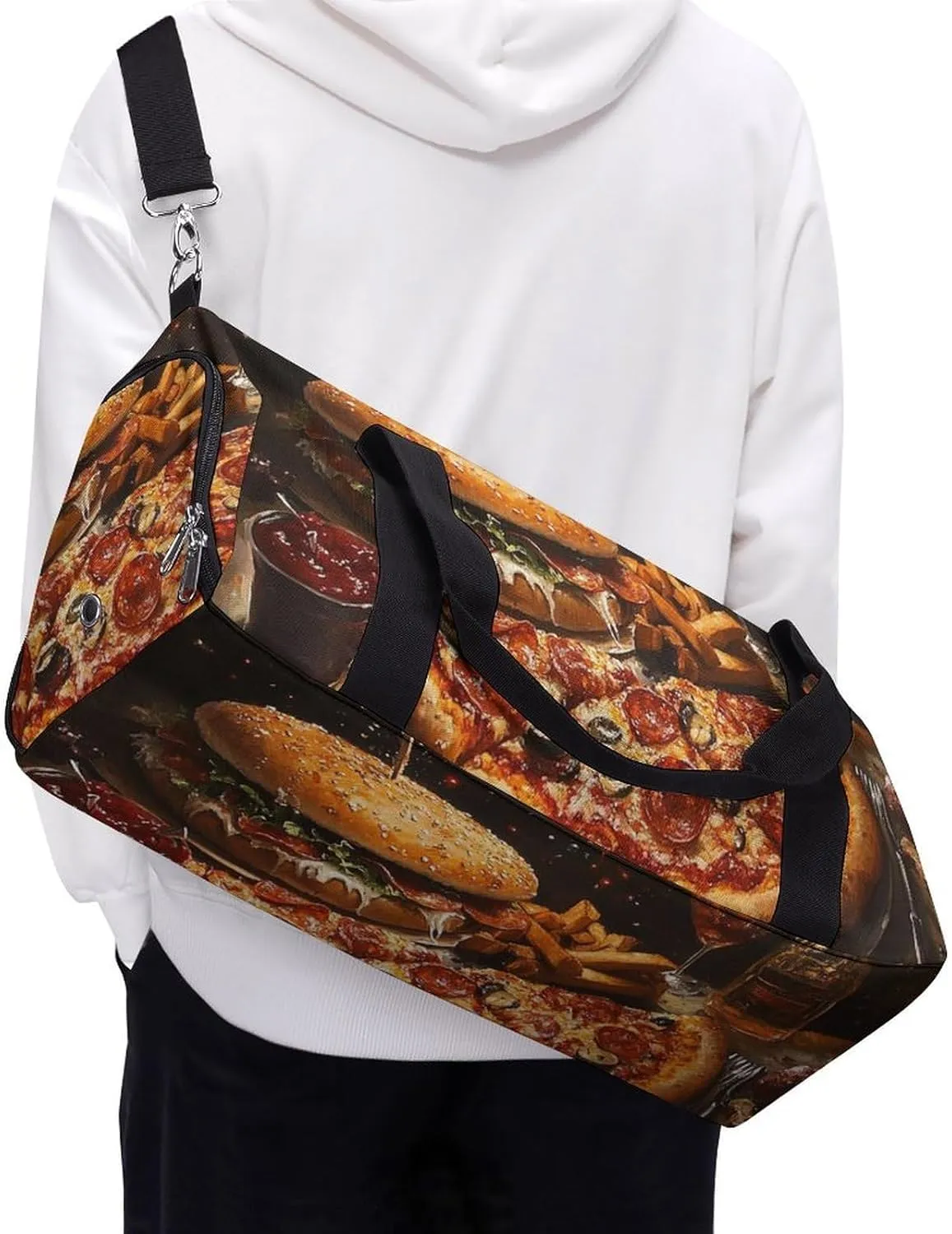 Pizza And Hamburg Fitness Large Gym Bag for Unisex with Shoe Compartment & Wet Pocket