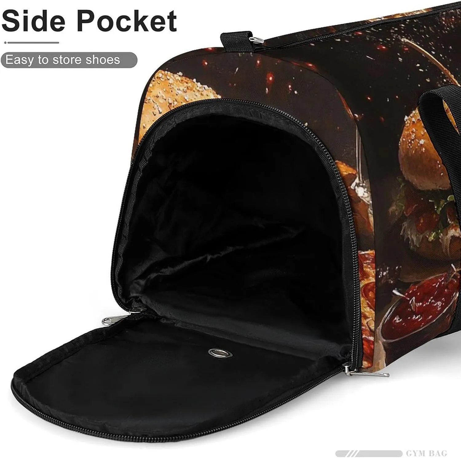 Pizza And Hamburg Fitness Large Gym Bag for Unisex with Shoe Compartment & Wet Pocket