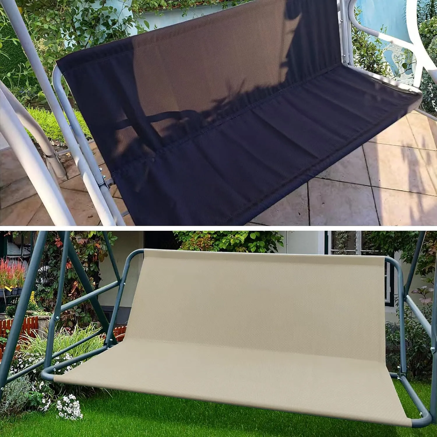 Porch Patio Swing Seat Cover Replacement, 600D Thicken Oxford Waterproof Replacement Fabric for Outdoor Garden Swing 2/3 Seater Chair 54.3x19.7x19.7inch(Beige-M)