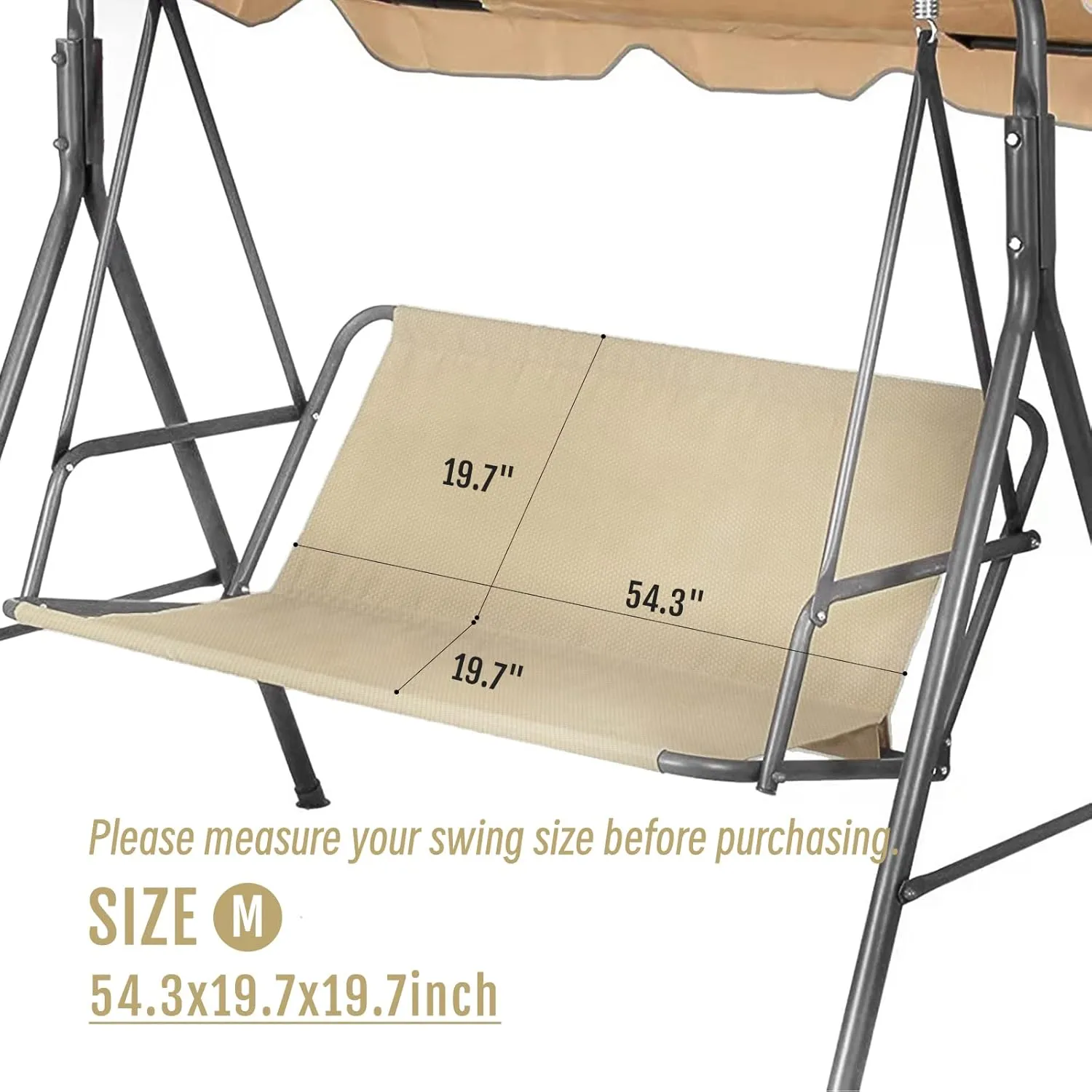 Porch Patio Swing Seat Cover Replacement, 600D Thicken Oxford Waterproof Replacement Fabric for Outdoor Garden Swing 2/3 Seater Chair 54.3x19.7x19.7inch(Beige-M)