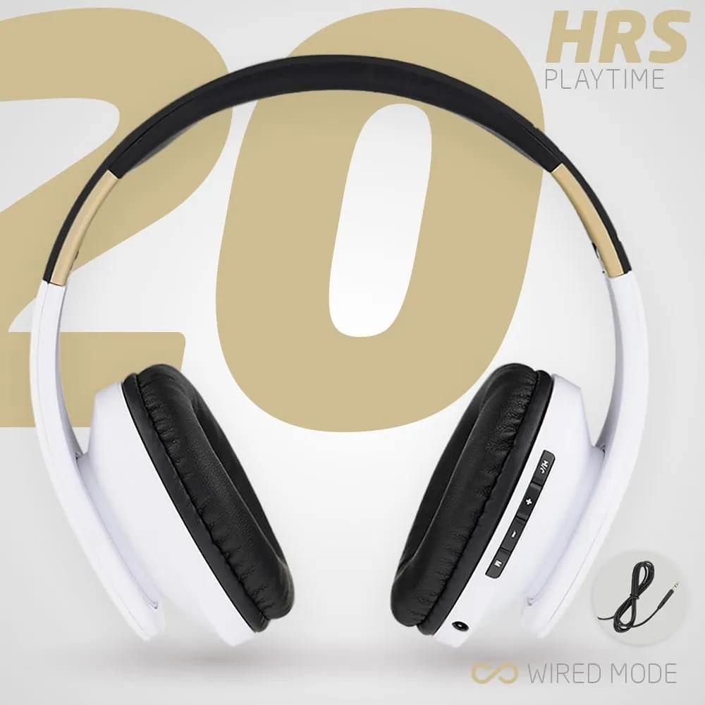 PowerLocus Bluetooth Over-Ear Headphones, Wireless Stereo Foldable Headphones Wireless and Wired Headsets with Built-in Mic, Micro SD/TF, FM for iPhone/Samsung/iPad/PC (Black/White)