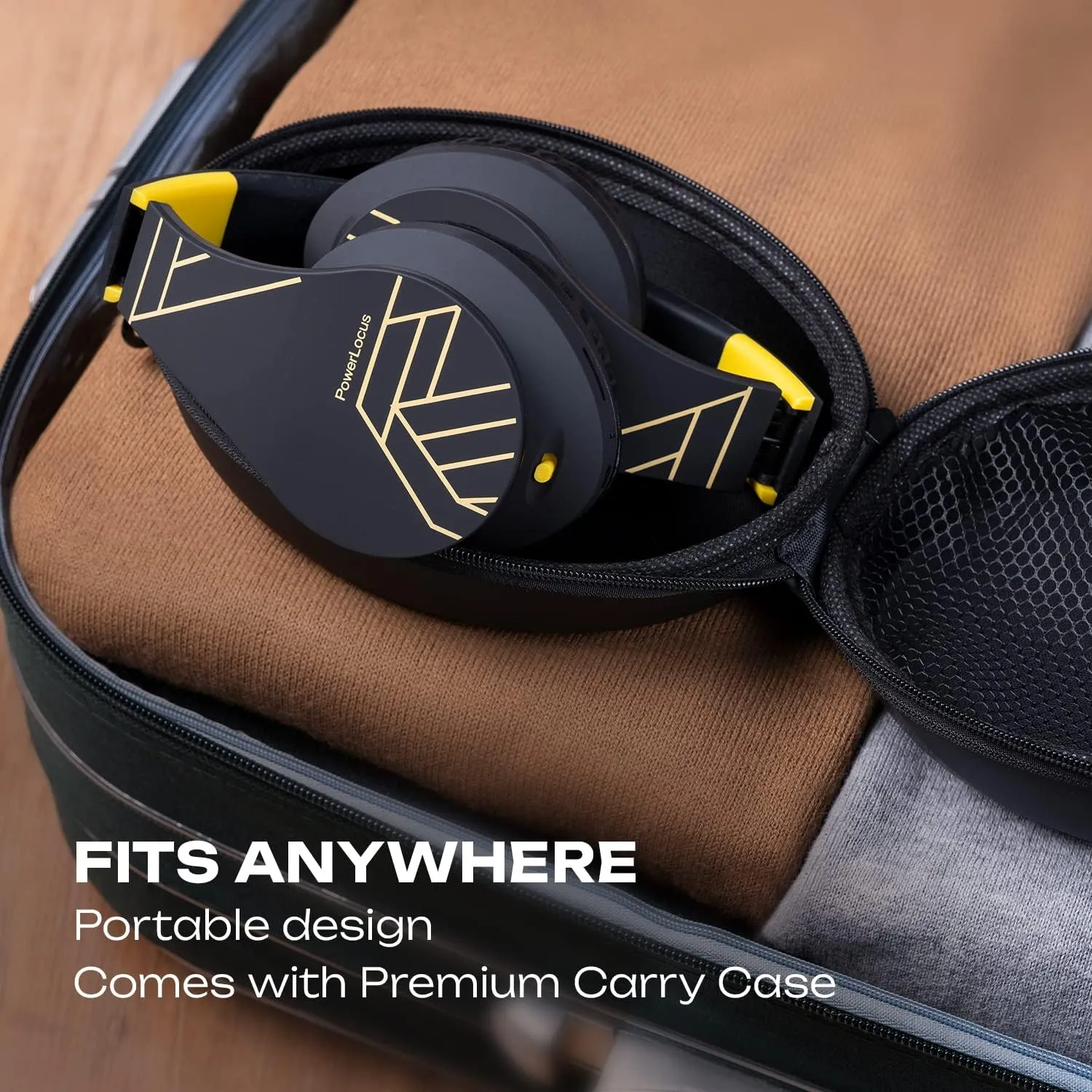 PowerLocus Bluetooth Over-Ear Headphones, Wireless Stereo Foldable Headphones Wireless and Wired Headsets with Built-in Mic, Micro SD/TF, FM for iPhone/Samsung/iPad/PC (Black/Yellow)