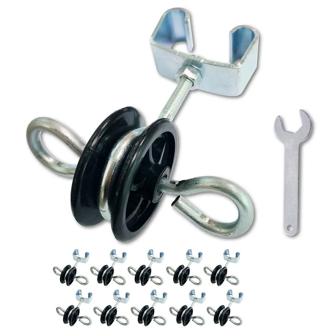 QMARK Farm Electric Fence T-Post Gate Handle Anchors, Double Hooks T Post, 2-Rings T-Post Insulators, Black(10)