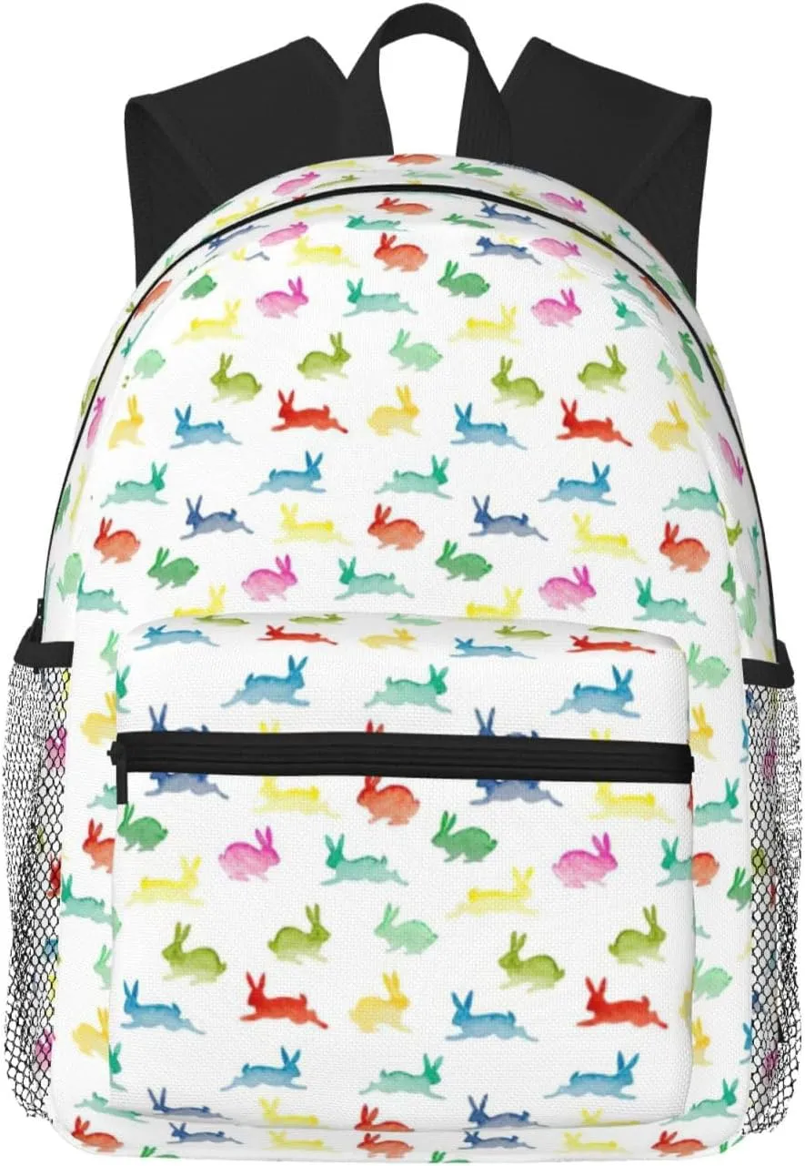 Rabbits in Different Poses Jumping Running Casual Backpack Multi-Purpose Leisure Day Bag, Lightweight and Comfortable,fit for Vacation, Black, One Size