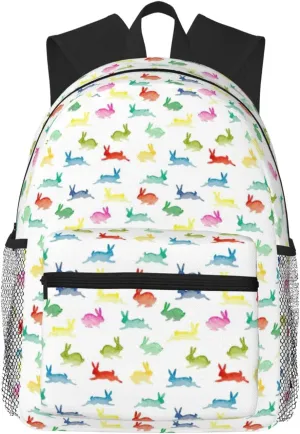 Rabbits in Different Poses Jumping Running Casual Backpack Multi-Purpose Leisure Day Bag, Lightweight and Comfortable,fit for Vacation, Black, One Size