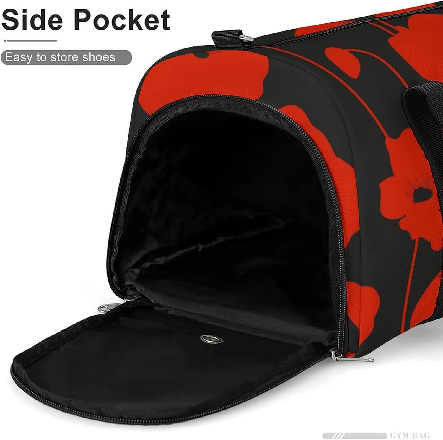 Red Poppy Flower Fitness Large Gym Bag for Unisex with Shoe Compartment & Wet Pocket