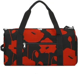 Red Poppy Flower Fitness Large Gym Bag for Unisex with Shoe Compartment & Wet Pocket