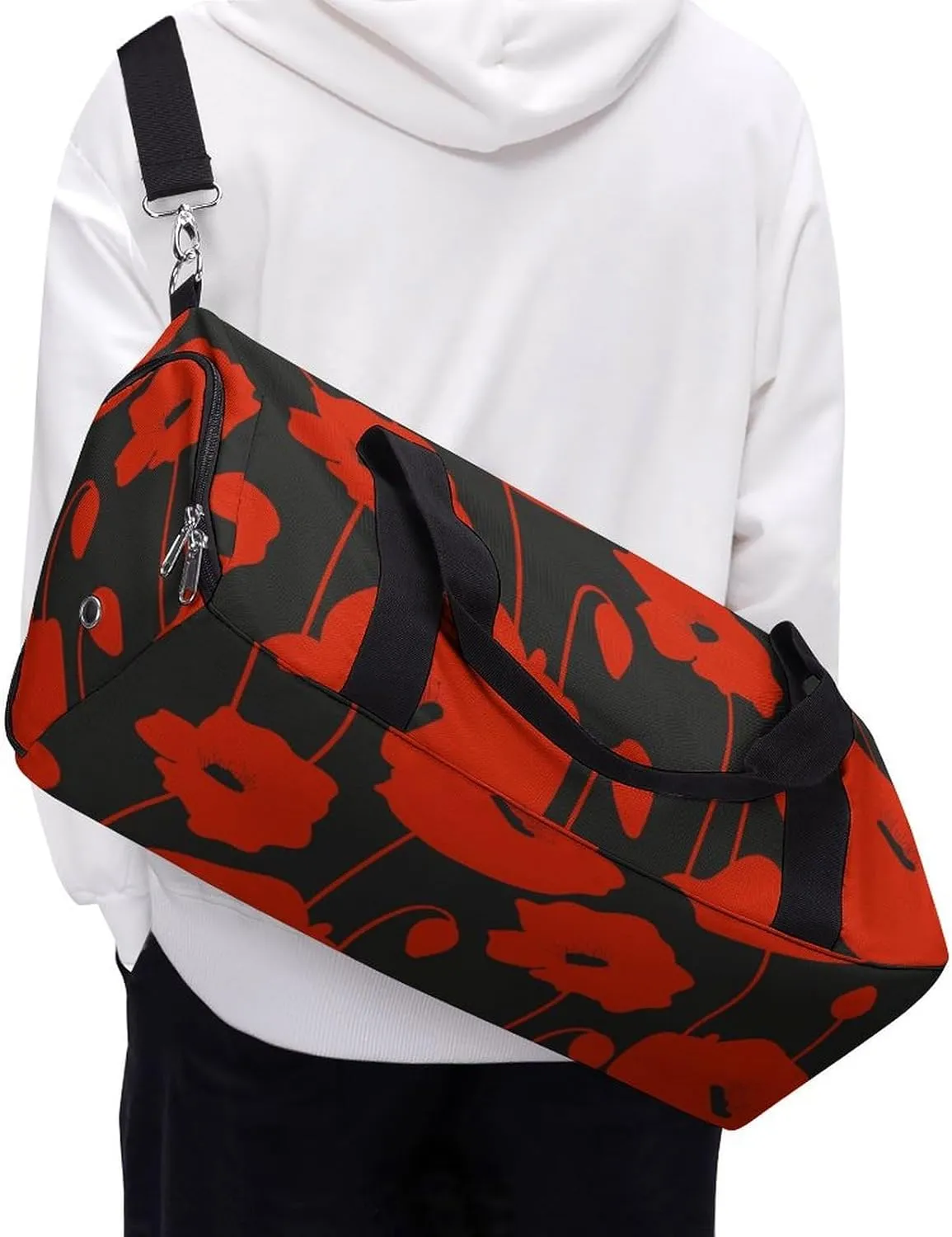 Red Poppy Flower Fitness Large Gym Bag for Unisex with Shoe Compartment & Wet Pocket