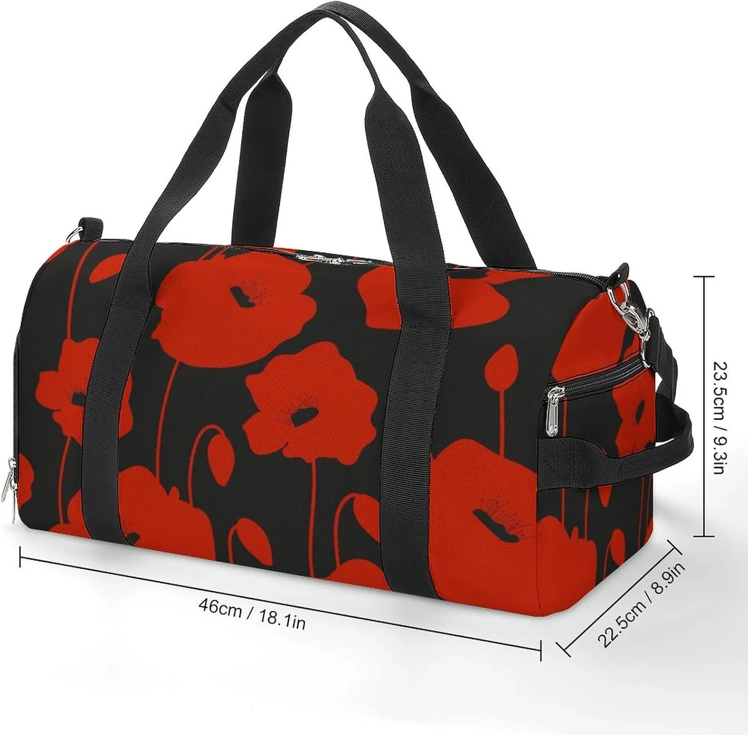 Red Poppy Flower Fitness Large Gym Bag for Unisex with Shoe Compartment & Wet Pocket